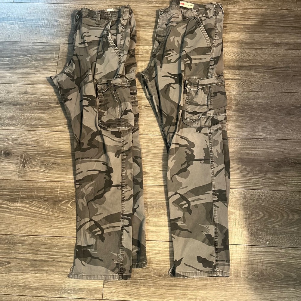 Wrangler Mens Gray Camo Regular Taper Cargo Pants 38x32 20DYWGL Camouflage
